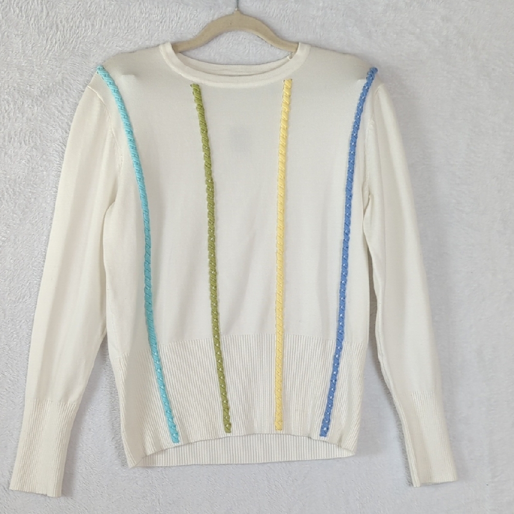 YAL New York Women's Colorful Braided‎ Knit Sweater Size S